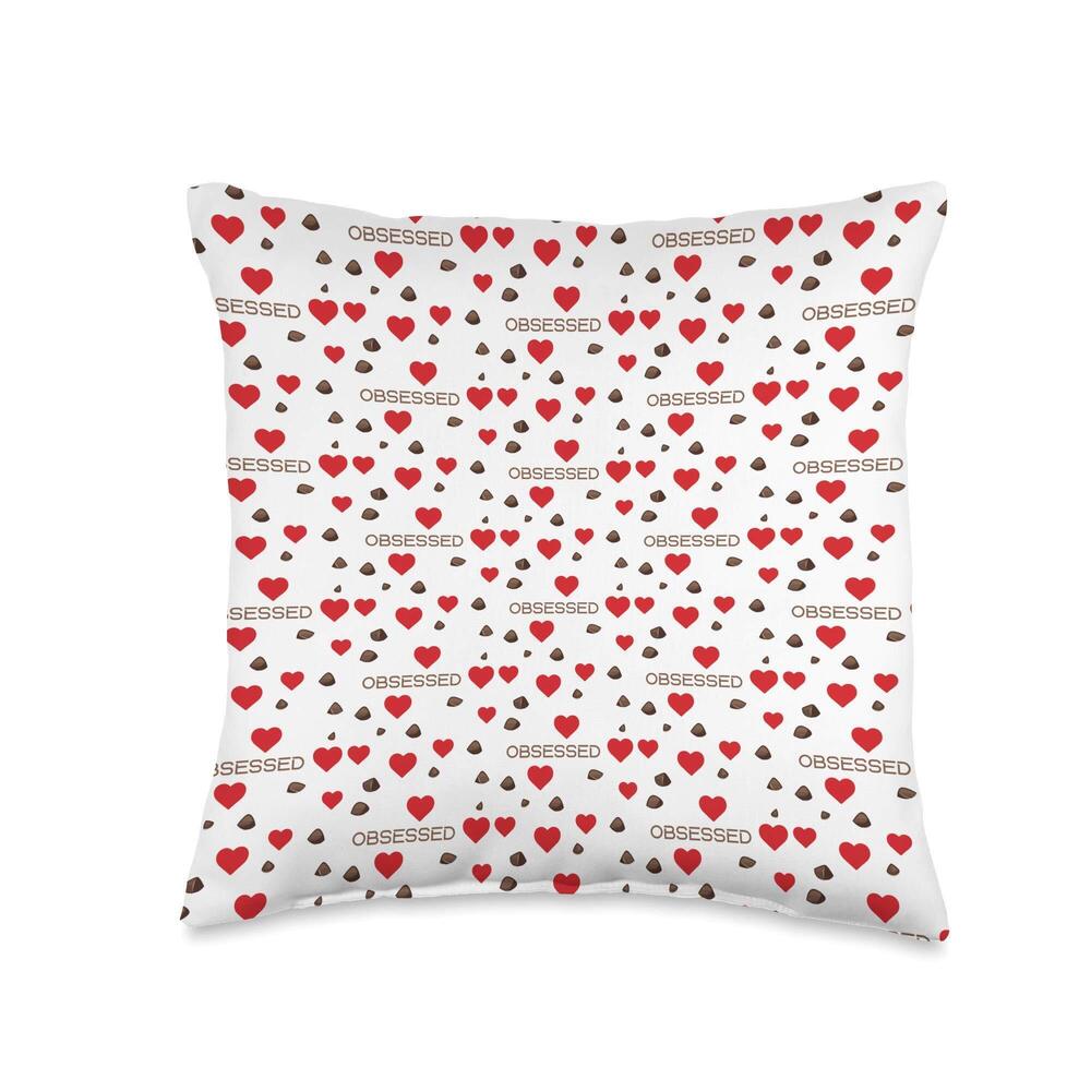 1787 Chocolate Chips Love Obsessed Red Hearts Cocoa Lovers Throw Pillow